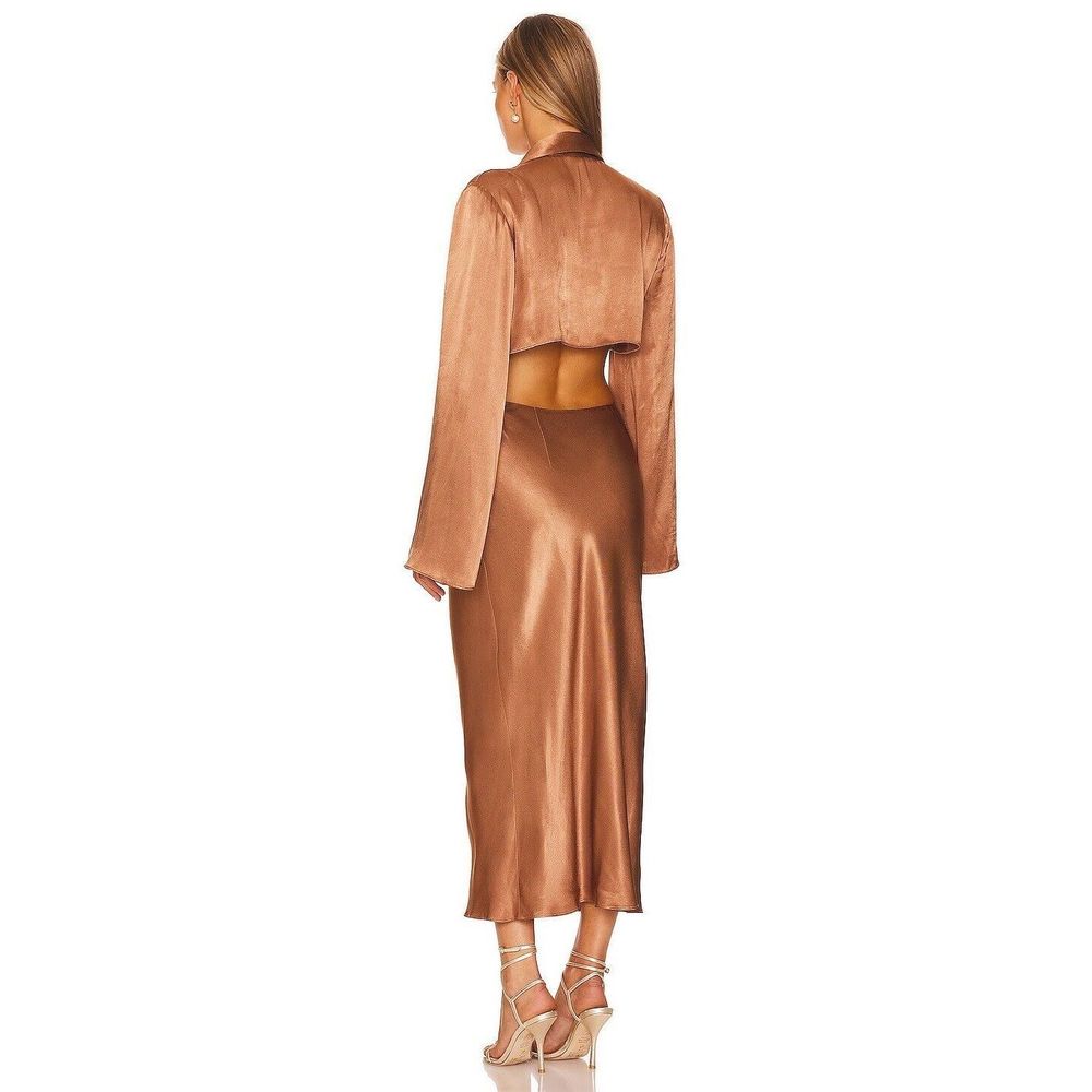 New Felicity Long Sleeve Tie Front Midi Dress in Almond Shona Joy Size Us 6 - Picture 2 of 9